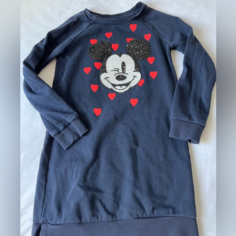 Girls Mickey Mouse Dress Gap Sequin Mickey Navy Blue Sweatshirt Size Small 6 7